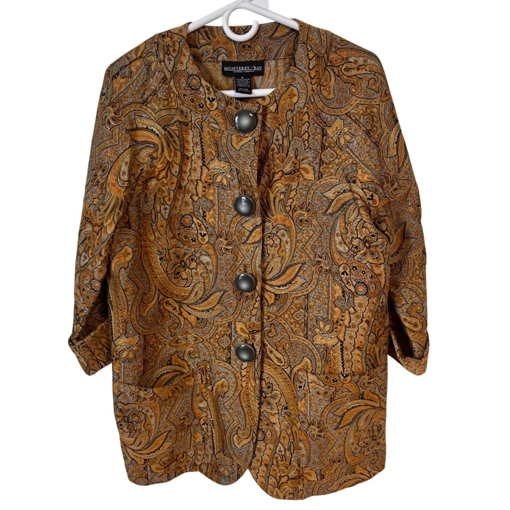 Vintage Monterey Bay Women's Jacket Size 12 Paisley Print Button Front Career
